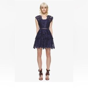 NWOT Self-Portrait Navy Clover Embroidered Mini Dress, Size US 10